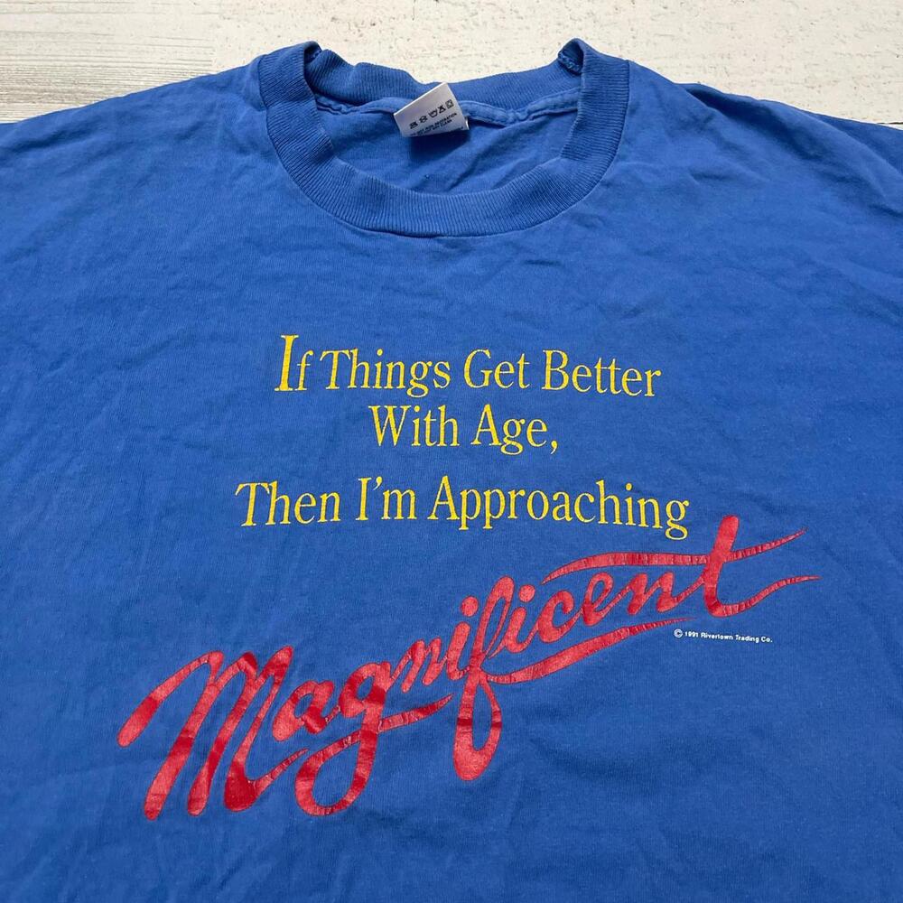 Vintage Magnificent Age Phrase Spellout T-Shirt Size Large